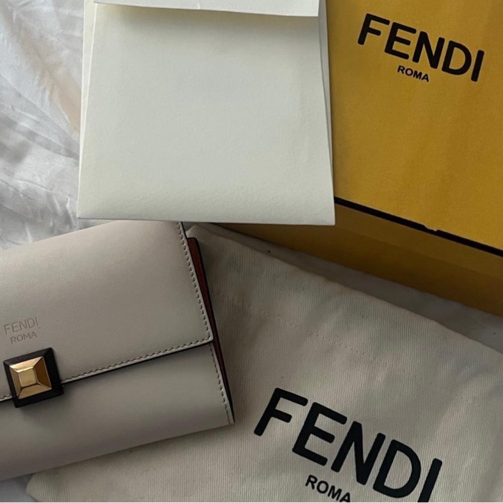 RARE Fendi - Continenta RFID Calfskin Flap Wallet - Camelia/Orange